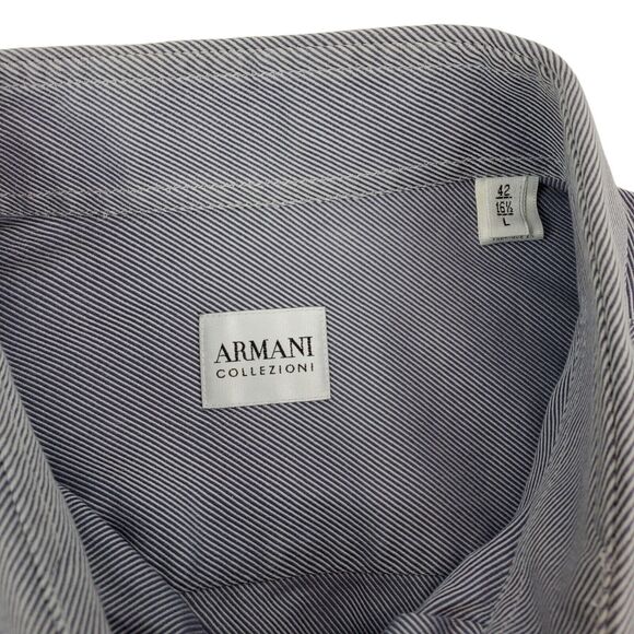 ARMANI Collezioni Shirt Mens Large Gray Button Up Casual Woven Designer Preppy - Picture 3 of 9